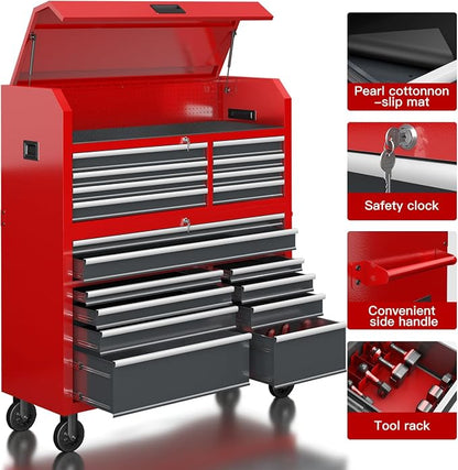 LARBANKE 60'' Rolling Tool Chest Combo, 18-Drawer Heavy Duty Steel Tool Cabinet - Image 6