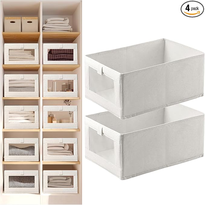 Linen Closet Organizers and Storage, 2 Pack Linen Closet Baskets by Tobesonuoze