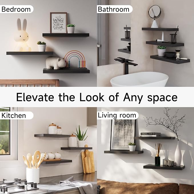 BAYKA Floating Shelves for Wall, Wall Mounted Rustic Wood Shelves for Bathroom - Image 6