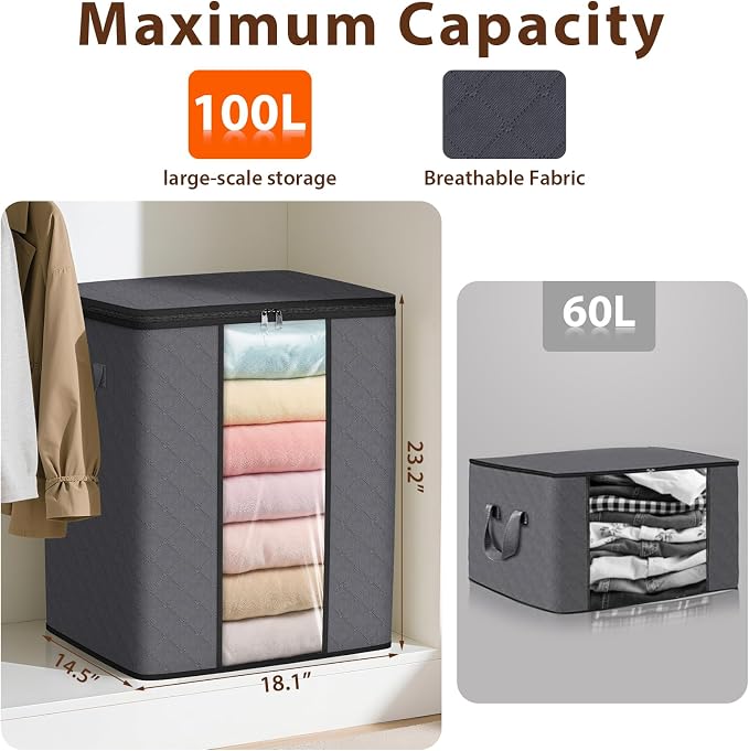 SpaceWhisper 8 Pack 100L Clothes Storage, Foldable Thick Fabric Blanket Storage - Image 2