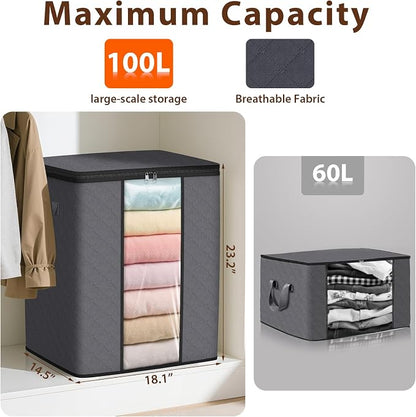 SpaceWhisper 6 Pack 100L Clothes Storage, Foldable Thick Fabric Blanket Storage - Image 2