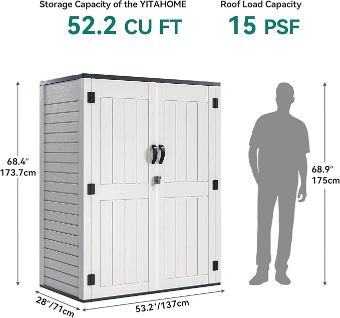 YITAHOME 59 Cuft Outdoor Tall Storage Shed, Waterproof Vertical Resin Shed - Image 7