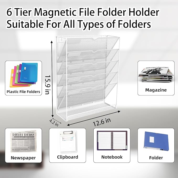 6 Tier Magnetic File Holder, No Drilling Installation File Cabinet Organizer - Image 2