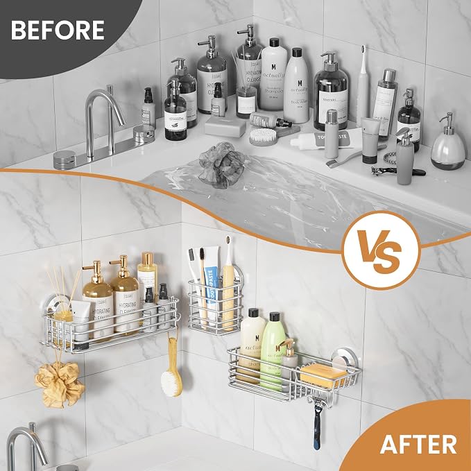 LEVERLOC Shower Caddy Suction Cup, 3 Pack Heavy Duty Bathroom Organizer - Image 6