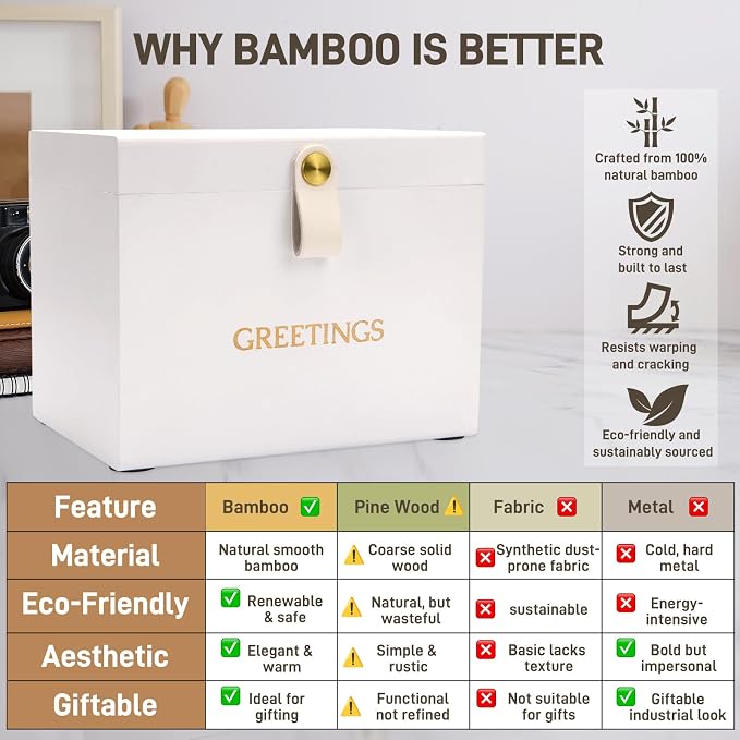 Large Bamboo Greeting Card Organizer Box - Image 4