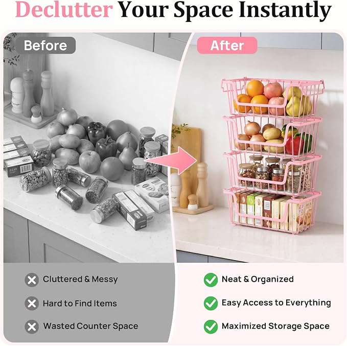 SUNALLY Stackable Storage Bins 6 Pcs Wire Baskets Freezer Organizer, Vegetable - Image 6
