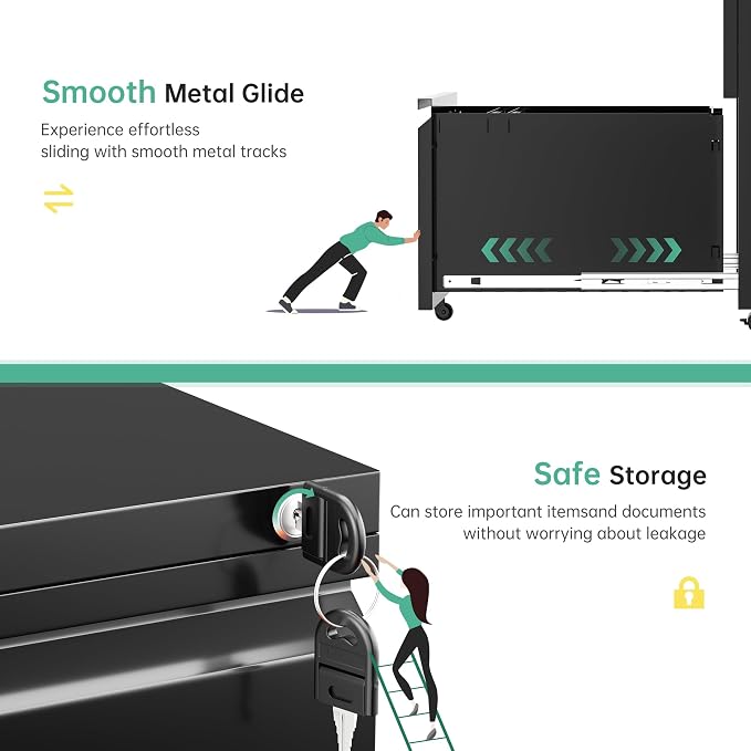 Bonusall 2 Drawer File Cabinet, Metal Rolling File Cabinets - Image 6