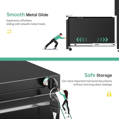 Bonusall 2 Drawer File Cabinet, Metal Rolling File Cabinets - Image 6