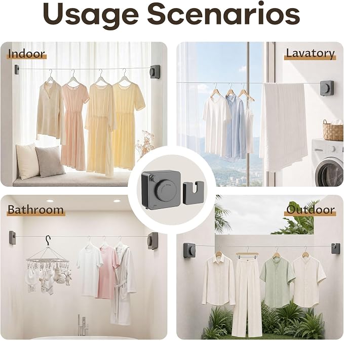 Retractable Clothesline Indoor & Outdoor, Anti-Sag Heavy Duty Retracting - Image 7