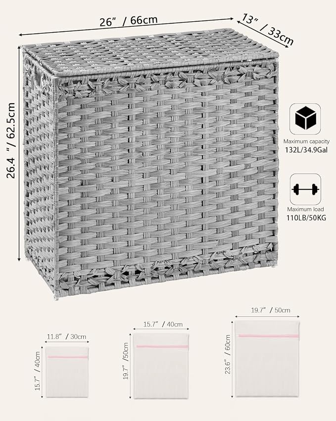Laundry Hamper with Lid Laundry Basket 132 L Wicker Clothes Hamper, Handwoven - Image 5