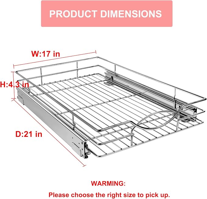 Pull Out Cabinet Organizer 17" W x 21" D, Heavy Duty Kitchen Cabinet Pull Out - Image 2