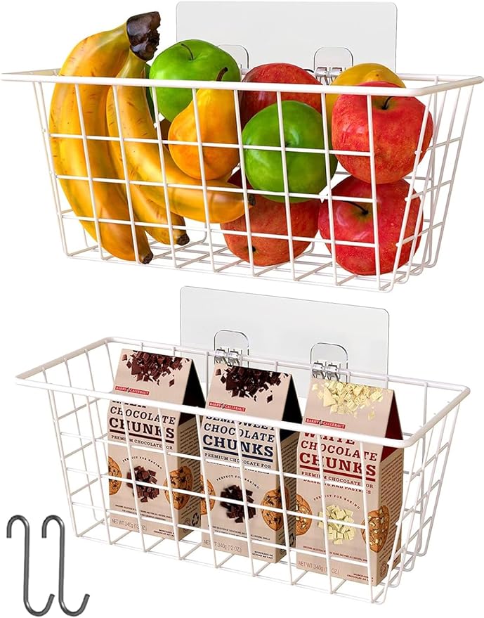 MaraFansie Wall Wire Baskets Bin No Drilling Adhesive Hanging Baskets Wall by MakeStorageMoreFun