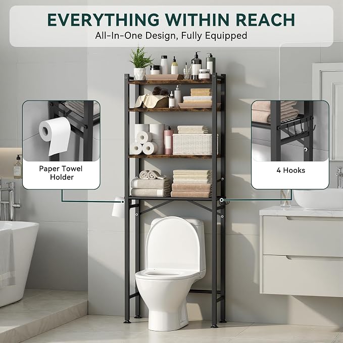 GloTika 4-Tier Over The Toilet Storage, 69.3" H, 150lb Capacity, Carbon Steel - Image 6