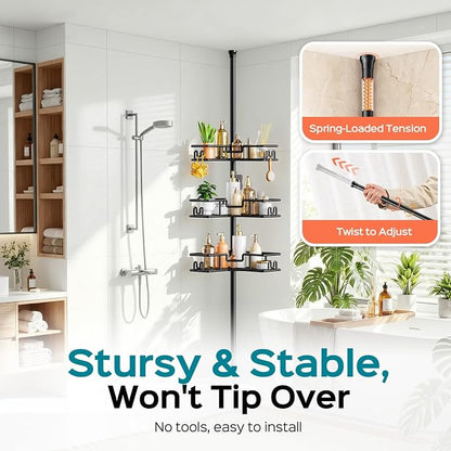 HAMITOR Shower Caddy Tension Pole: 4-Tier Adjustable Corner Bathroom Organizer - Image 4