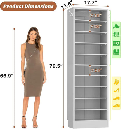 Aheaplus Narrow Shoe Cabinet, 10 Tiers Tall Wood Shoe Rack, Shoe Storage - Image 2