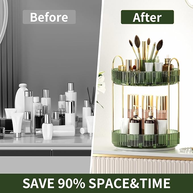 360° Rotating Makeup Organizer, Large-Capacity Skincare Make Up Storage 2 Tier - Image 2