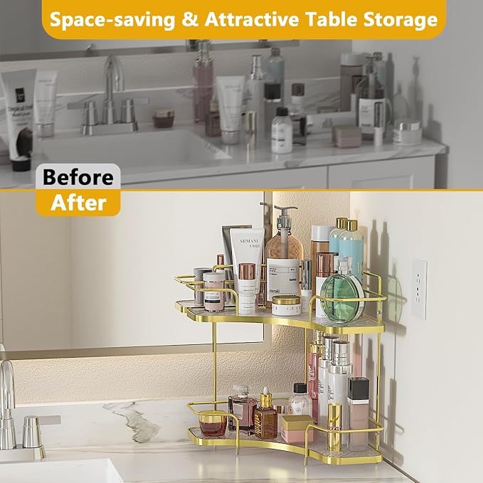 FOLLOWIN 2 Tier Bathroom Corner Countertop Organizer, Make Up Organizers and - Image 4