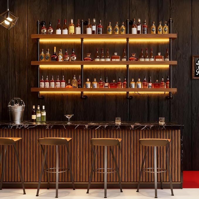 55.1in Large Wine Rack with LED Light Solid Wood Wall Mounted Wine Rack - Image 8