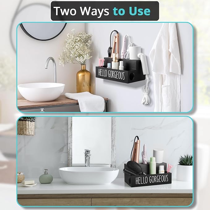 Bivvclaz Hair Tool Organizer, Wooden Hair Dryer Holder Countertop, Wall Mount - Image 5