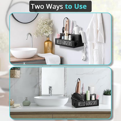 Bivvclaz Hair Tool Organizer, Wooden Hair Dryer Holder Countertop, Wall Mount - Image 5