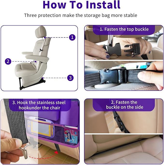 Car Backseat Organizer with Tray, Seat Back Table Holder with 6 Storage Pockets - Image 7