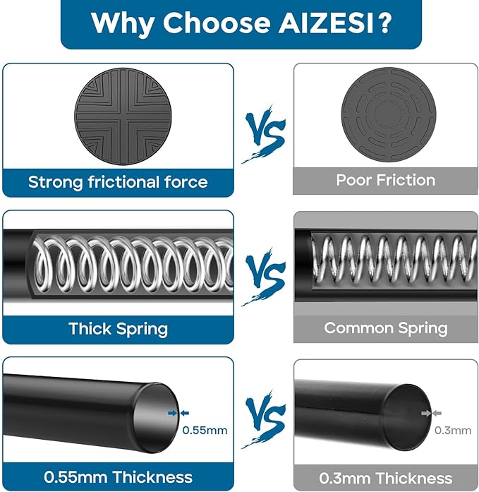 AIZESI Black Adjustable Tension Shower Curtain Rod, 31-77 Inch Spring No Drill - Image 3