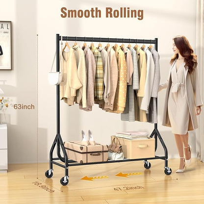 EAGMAK Heavy Duty Clothes Rack Load 420 LBS, 47.2" Long Rolling Garment Rack - Image 2