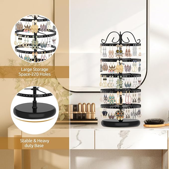 MODOWEY Rotating Earring Holder Organizer Display, 5 Tier Metal Tree, - Image 5