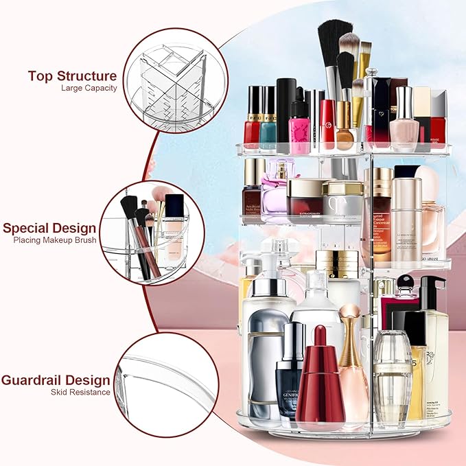 Makeup Organizer 360 Degree Rotating Cosmetic Organizer DIY Adjustable Makeup - Image 2