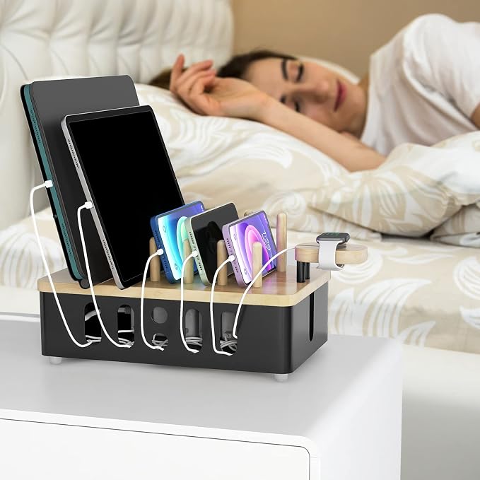 Metal Charging Station for Multiple Devices, New Upgrade Wood Charging Station - Image 5