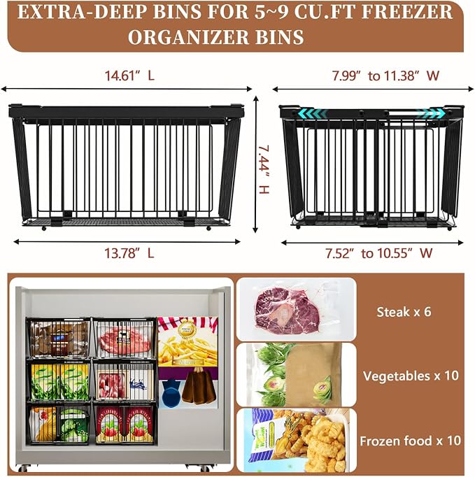 Large Freezer Organizer Bins，Upgraded Bottom Leak-Proof net，Fit 5 to 9 Cu Ft - Image 5