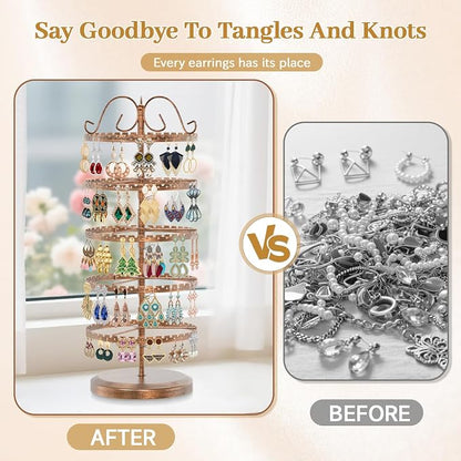 MODOWEY 5 Tier Rotating Earring Holder Organizer Stand, Adjustable Metal - Image 6