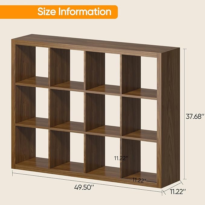 furtble Bookshelf with Storage Bins, 12-Cube Storage Organizer, Modern Wood - Image 3