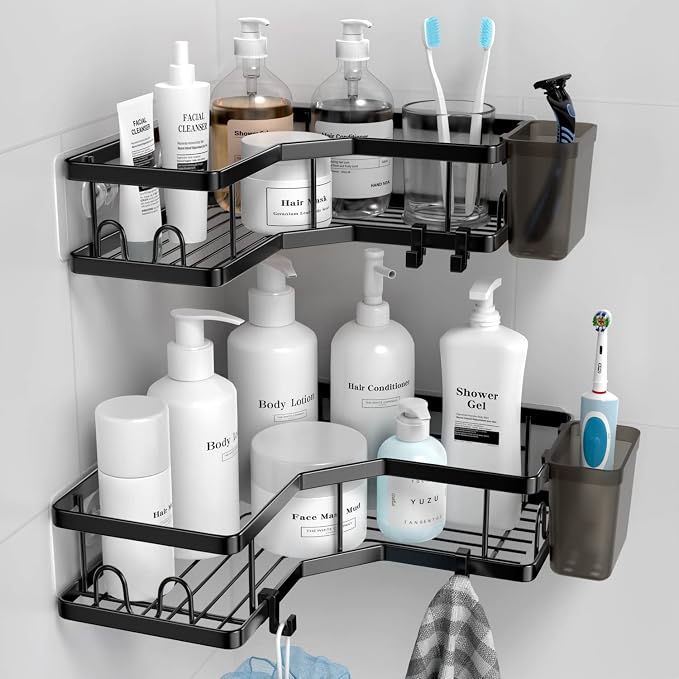 AKTECKE Corner Shower Caddy, 2 Pack Adhesive Shower Corner Organizer Shelves by AKTECKE
