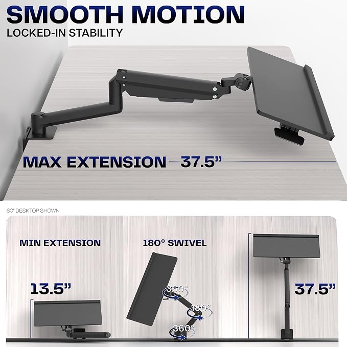 VIVO Sit-Stand 24 Inch Pneumatic Spring Keyboard and Mouse Tray Clamp-on Desk - Image 6