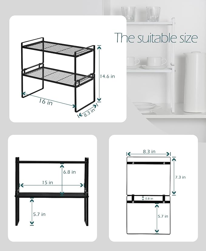 2Pack Cabinet Shelf Organizer Storage Rack Space Saving - Image 3