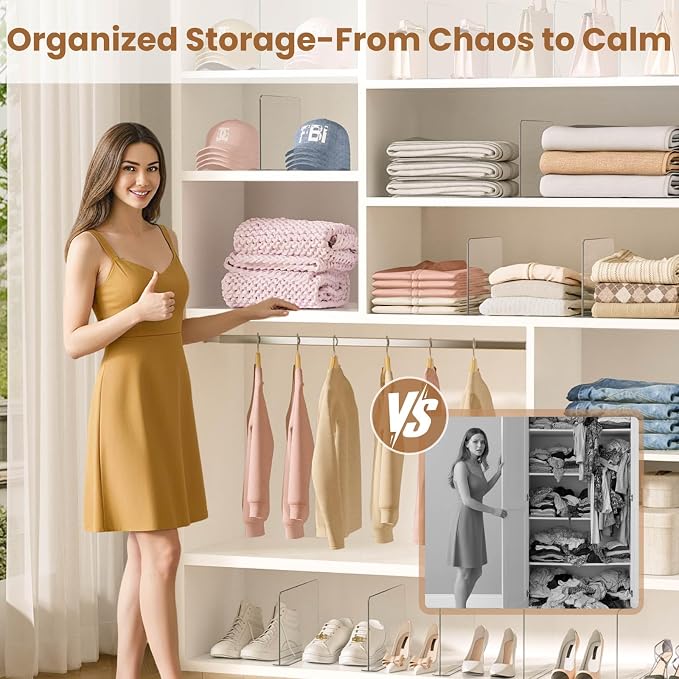 Purse Organizer for Closet Shelf Dividers: 4 Pack Acrylic Clear Vertical - Image 5