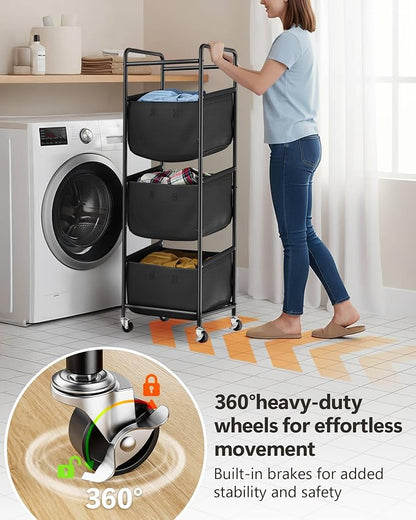 3 Section Laundry Sorter with Removable Bags, 120L Rolling Vertical Laundry - Image 4