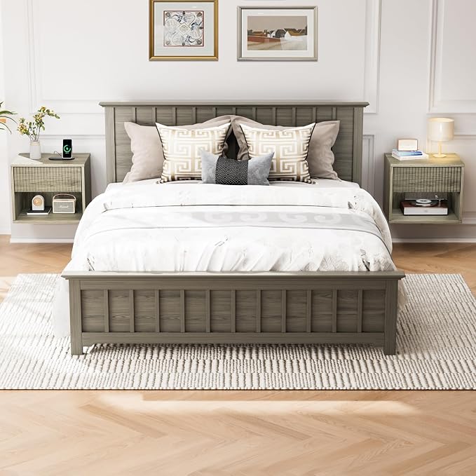VINGLI Floating Nightstand Gray Fluted Night Stand 1 Drawer Bed Side Table - Image 8