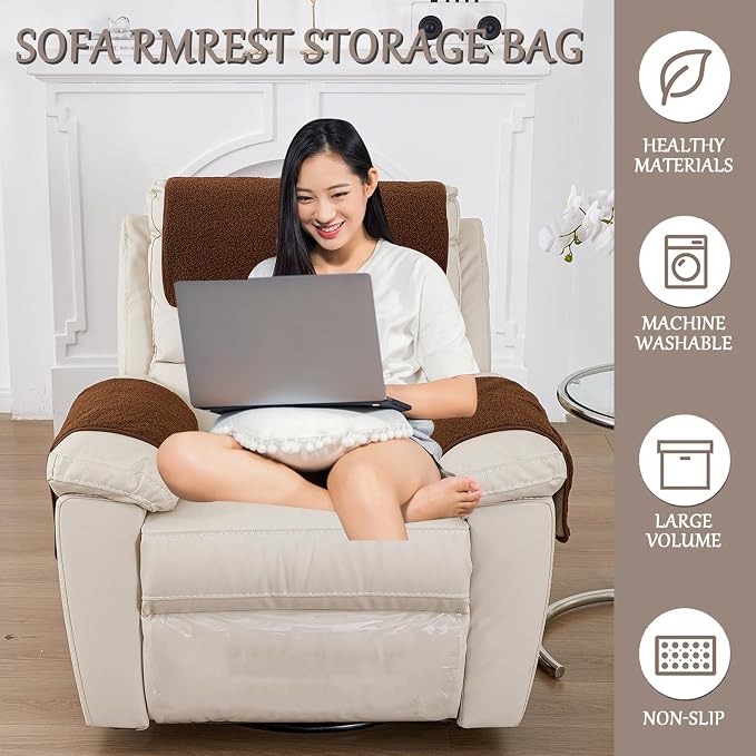 Armrest Cover, Recliner Chair Protector, Furniture Protector Slip, Side Storage - Image 2