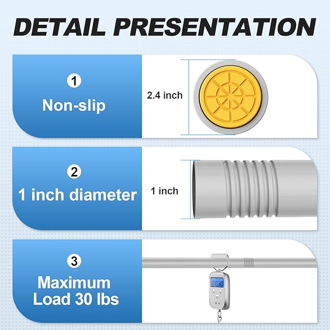 CorkLatta Silver Shower Curtain Rod 31 to 68 Inch, 1 Inch Diameter Adjustable - Image 3