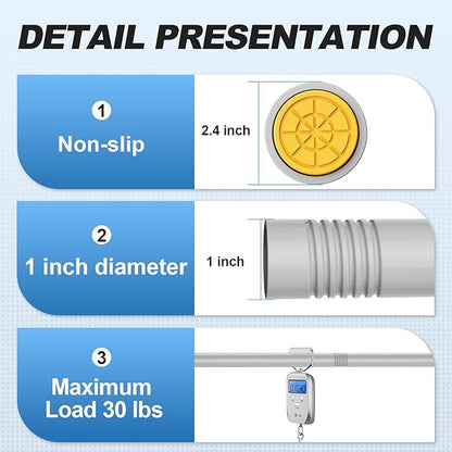 CorkLatta Silver Shower Curtain Rod 31 to 68 Inch, 1 Inch Diameter Adjustable - Image 3