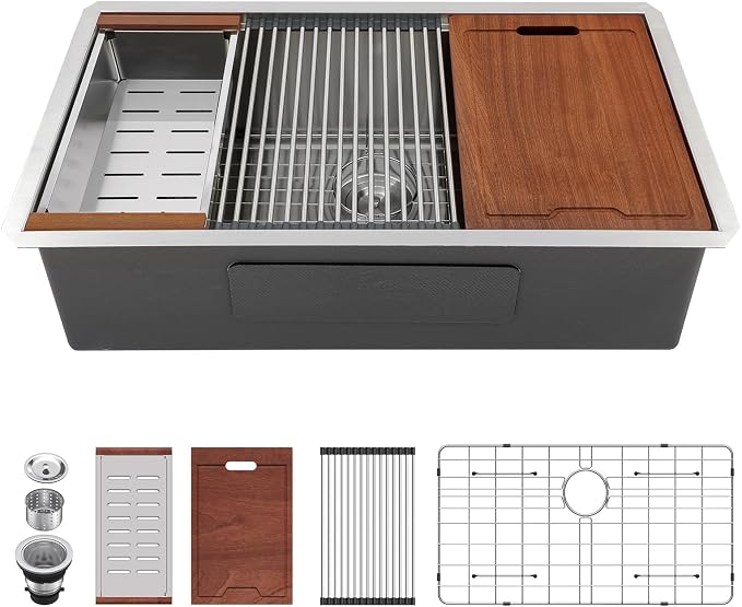Lordear 33 Undermount Kitchen Sink 33" x 19" Stainless Steel Sinks 16 Gauge by LORDEAR
