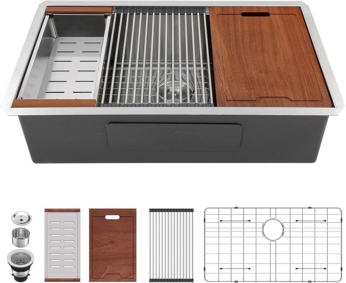 Lordear 33 Undermount Kitchen Sink 33" x 19" Stainless Steel Sinks 16 Gauge - Image 9