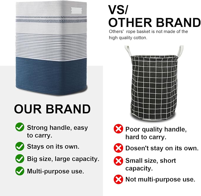 Laundry Hamper, Large Woven Rope Tall Laundry Basket - Image 5