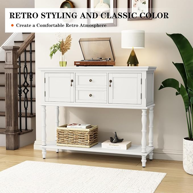 ARTPOWER Console Table with 2 Drawers, Retro Entryway Table with 2 Door - Image 6