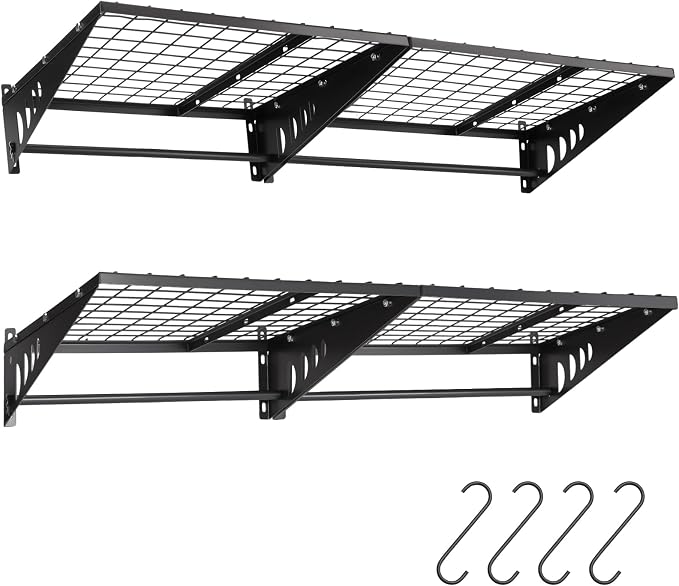 Garage Shelving 2x2ft 4-Pack, Garage Storage Rack 24"x24" Metal Shelves Black by ENJOYWOOD