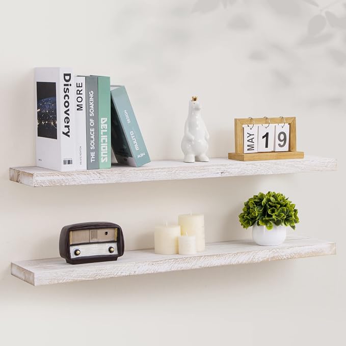 Axeman Floating Shelves for Wall, 8 Inch Deep Rustic Solid Elm Wood Wall by Axeman
