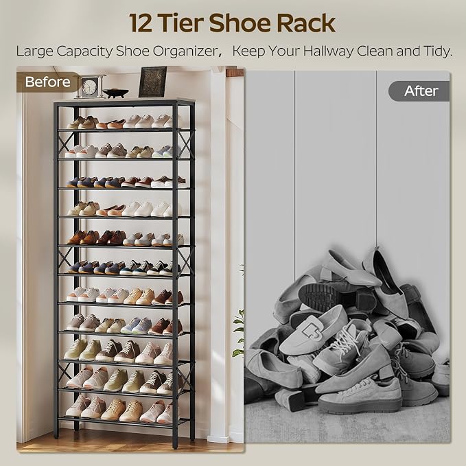 YATINEY 12 Tier Shoe Rack, Large Capacity Shoe Storage Organizer Holds 48 Pairs - Image 4