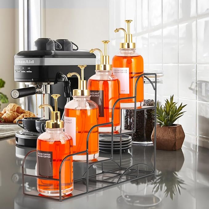 Syrup Rack for Coffee Bar Accessories, Iron 4 Compartment Bottle Organizer - Image 6